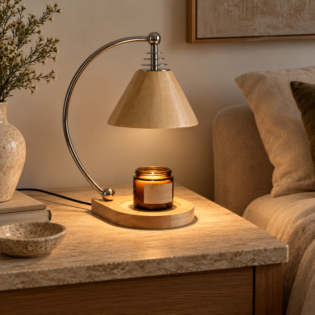 Ardena Wood Arc Candle Warmer Lamp