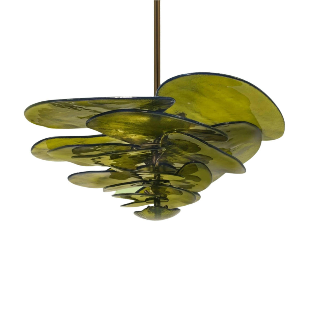 Green glass ceiling light fixture on a white background