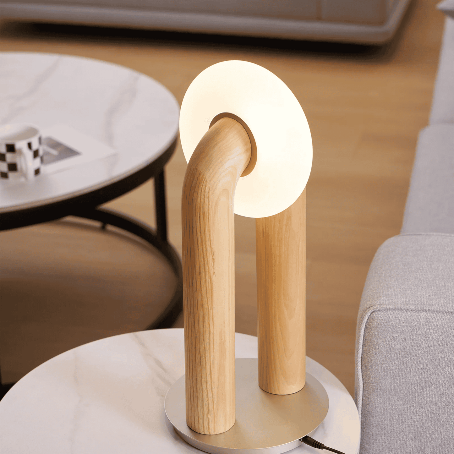 Lunari Solid Wood Touch-Control Table Lamp