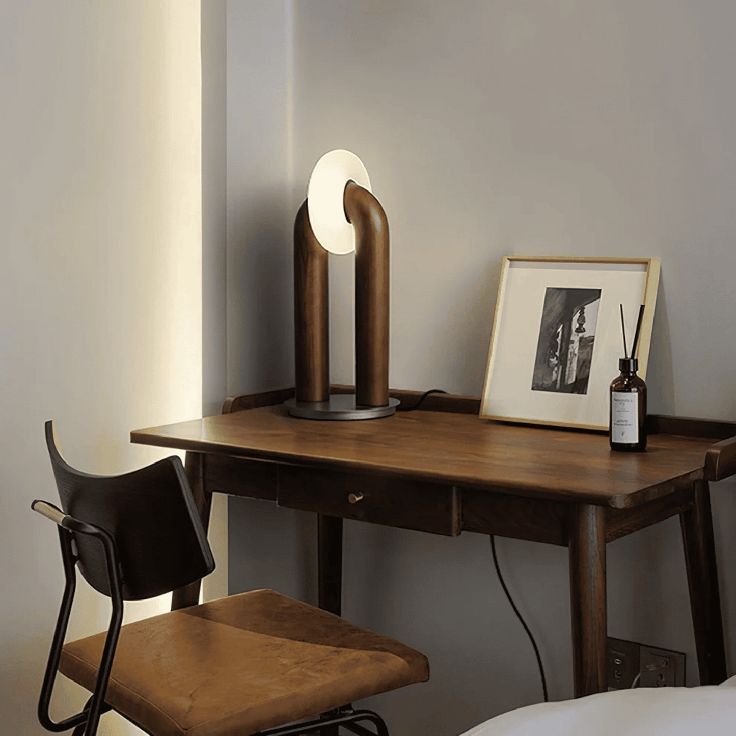 Lunari Solid Wood Touch-Control Table Lamp