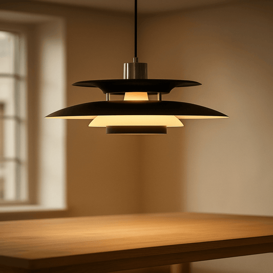 Black UFO design ceilng lamp light on