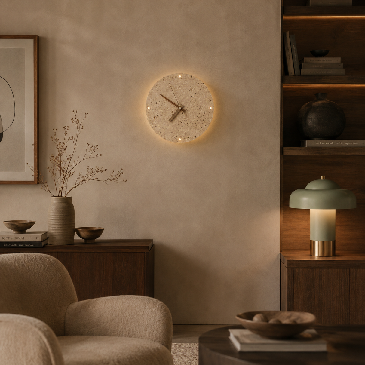 Solis Travertine Clock Wall Light