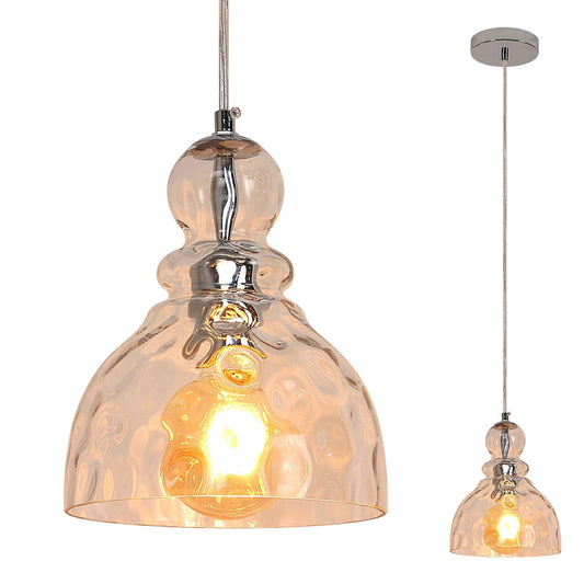 Two pendant lights with glass shades on a white background