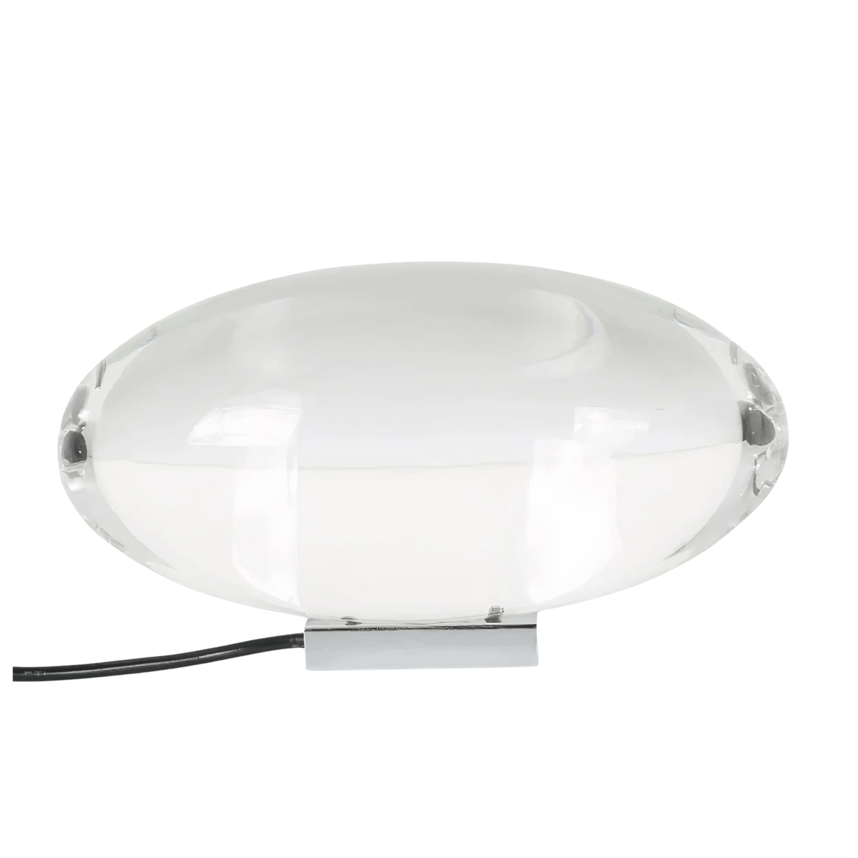 Modern table lamp with a white glass shade on a white background
