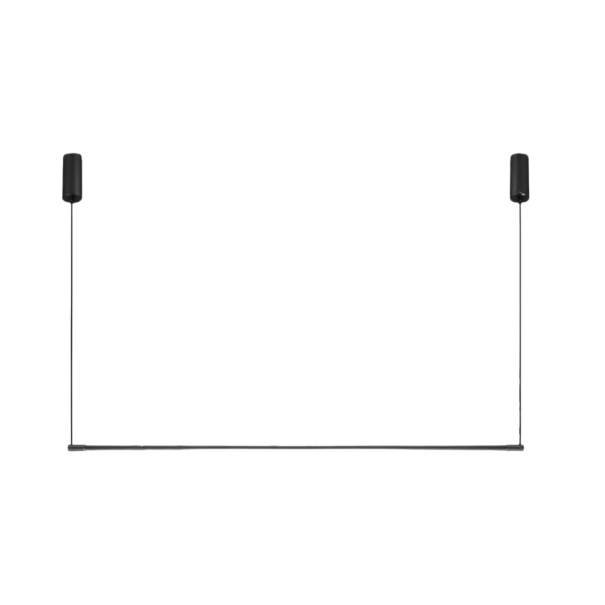Black rectangular light fixture with two cylindrical ends on a white background