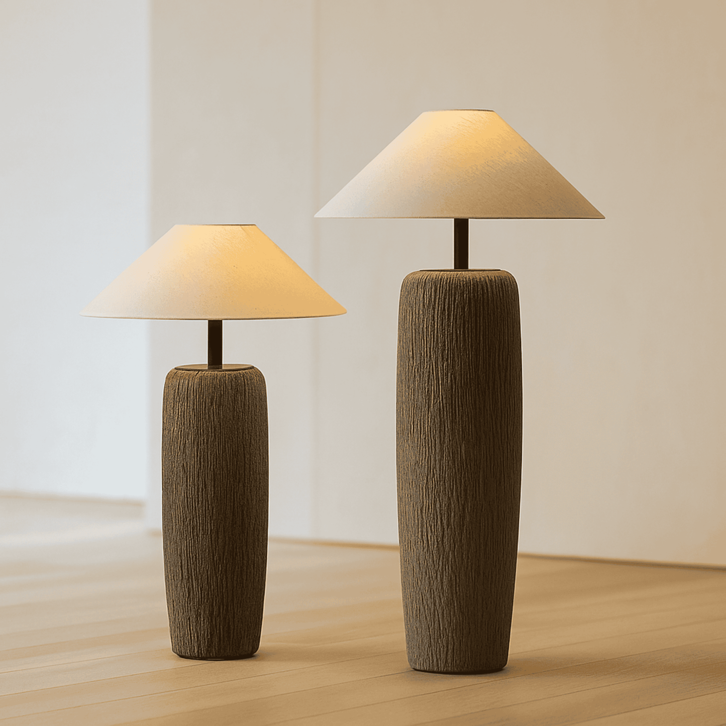 Vintage Japanese Floor Lamp small and large next to each other for size comparison