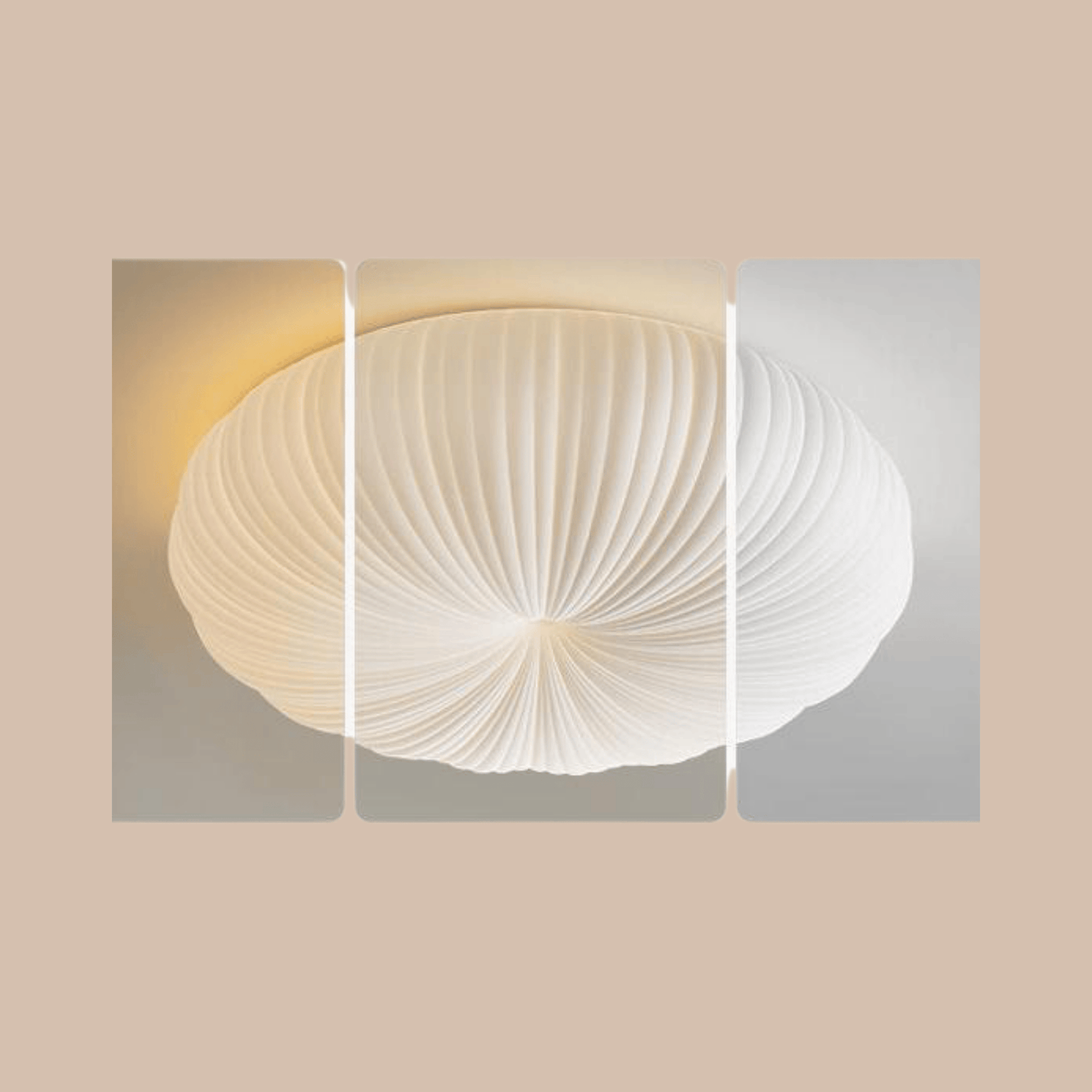 Ceiling light fixture with a textured white design on a beige background