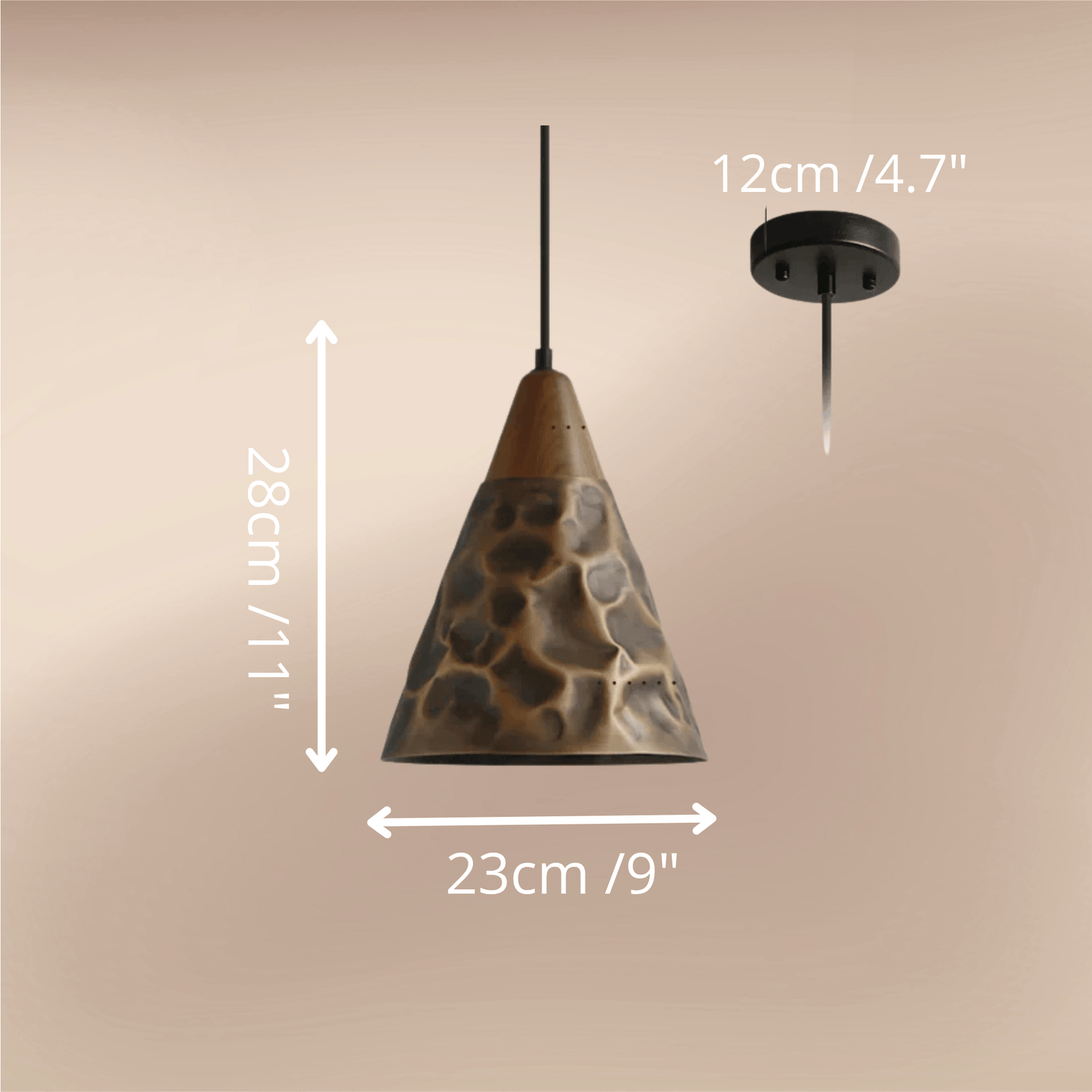 Vintage pendant light with copper finishes 23cm