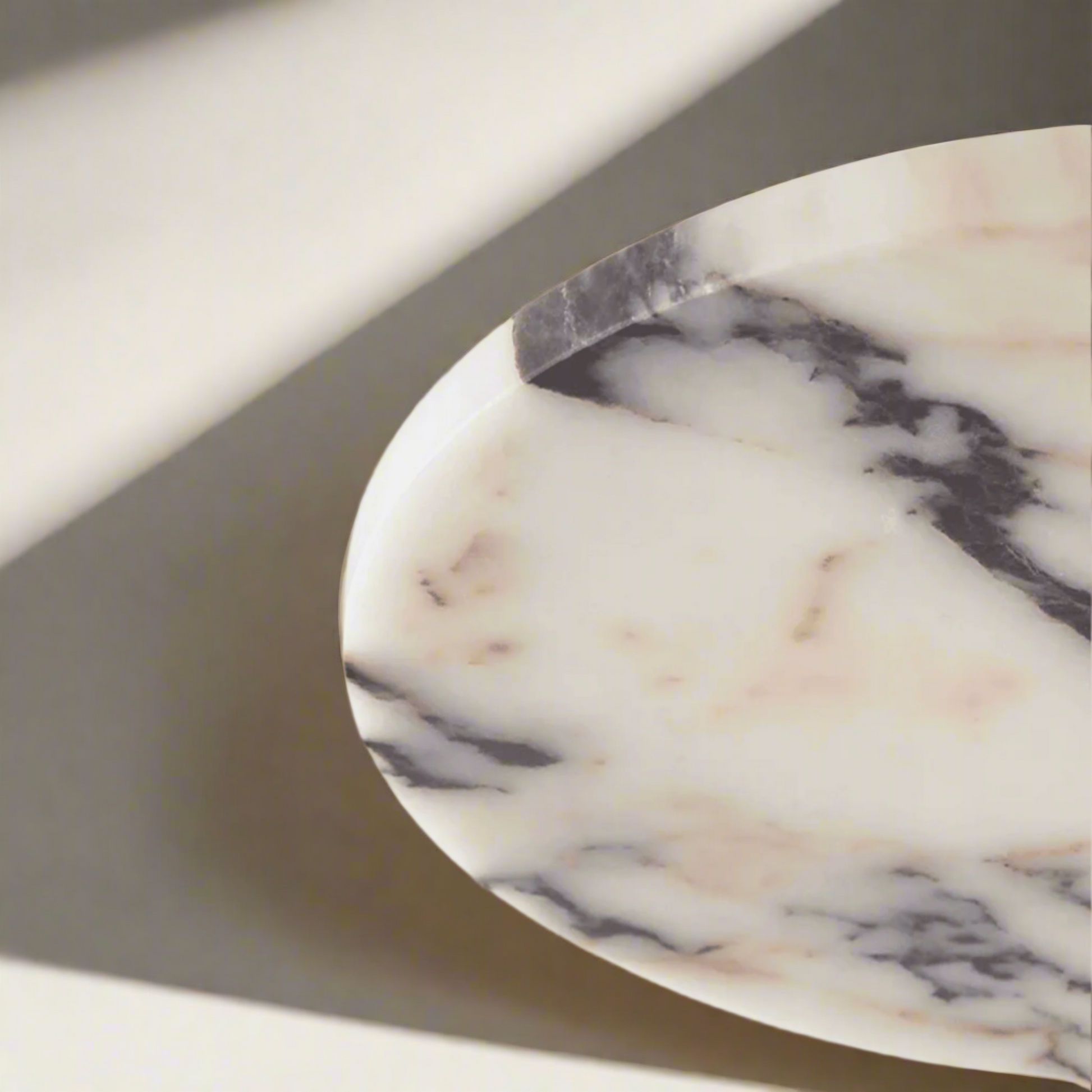 Modern marble disc pendant light with brushed metal fixture close look at marble