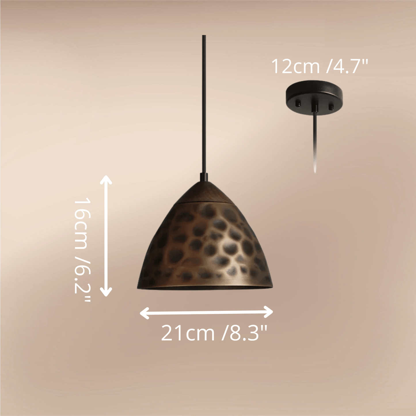 Vintage pendant light with copper finishes 21cm