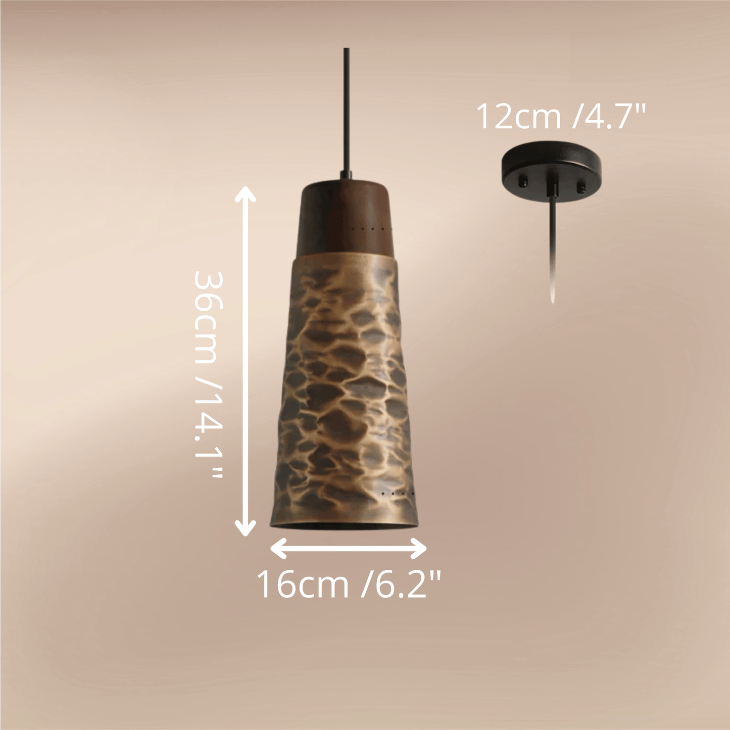 Vintage pendant light with copper finishes 16cm