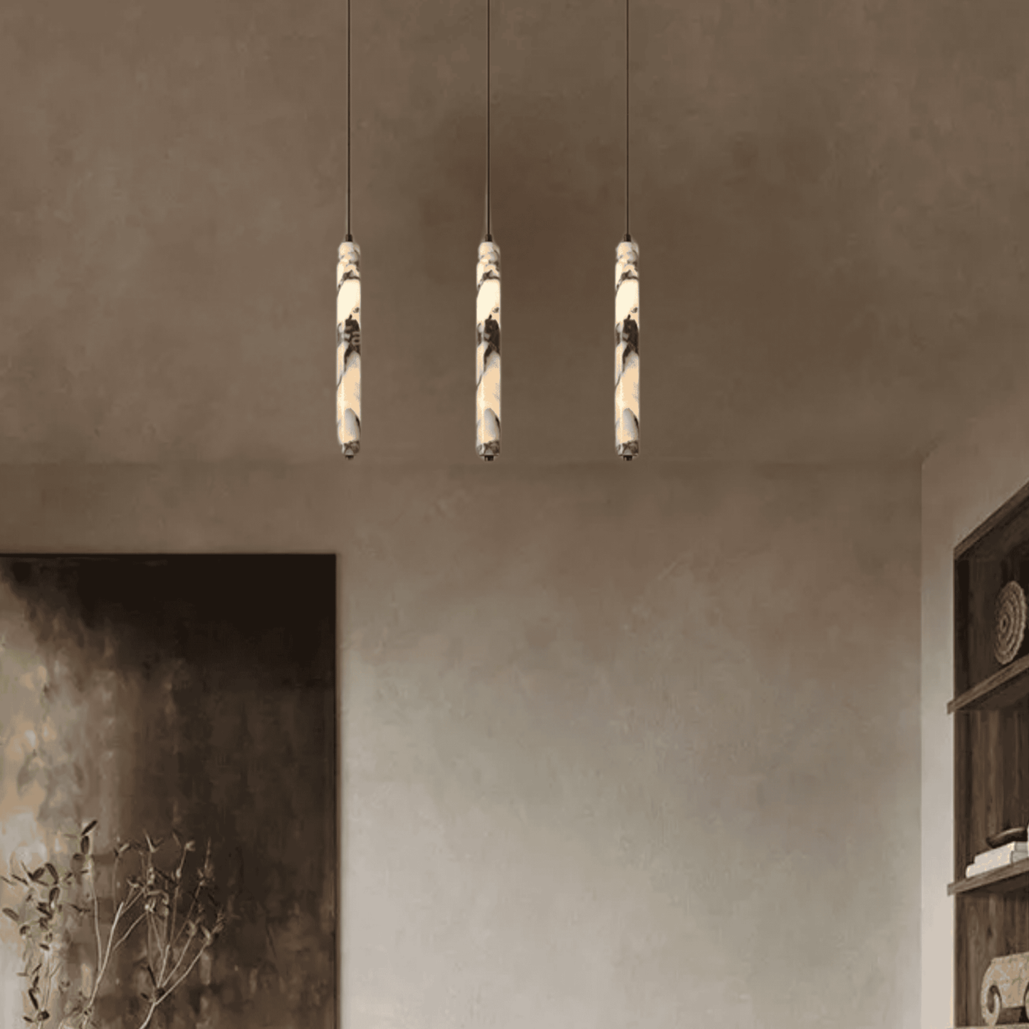 3 of our Marble pendant lights above dinning table in modern living room