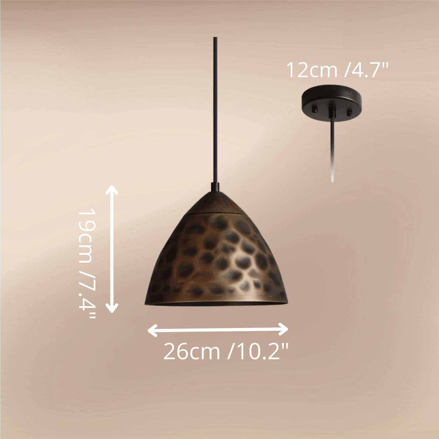 Vintage pendant light with copper finishes 26cm