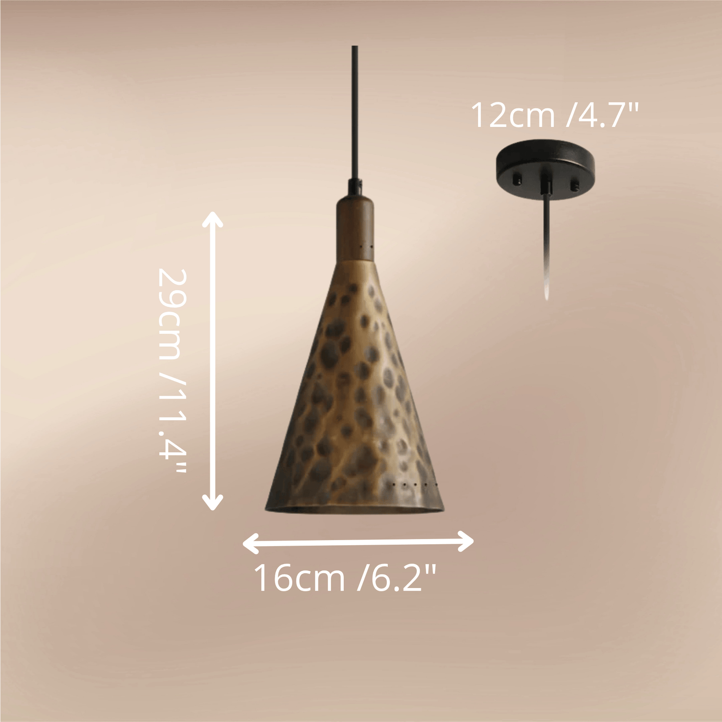 Vintage pendant light with copper finishes 16x29cm