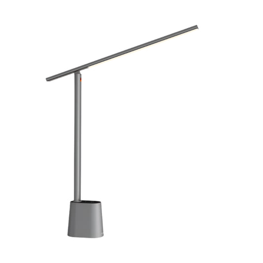 Modern gray desk lamp with adapter on a white background