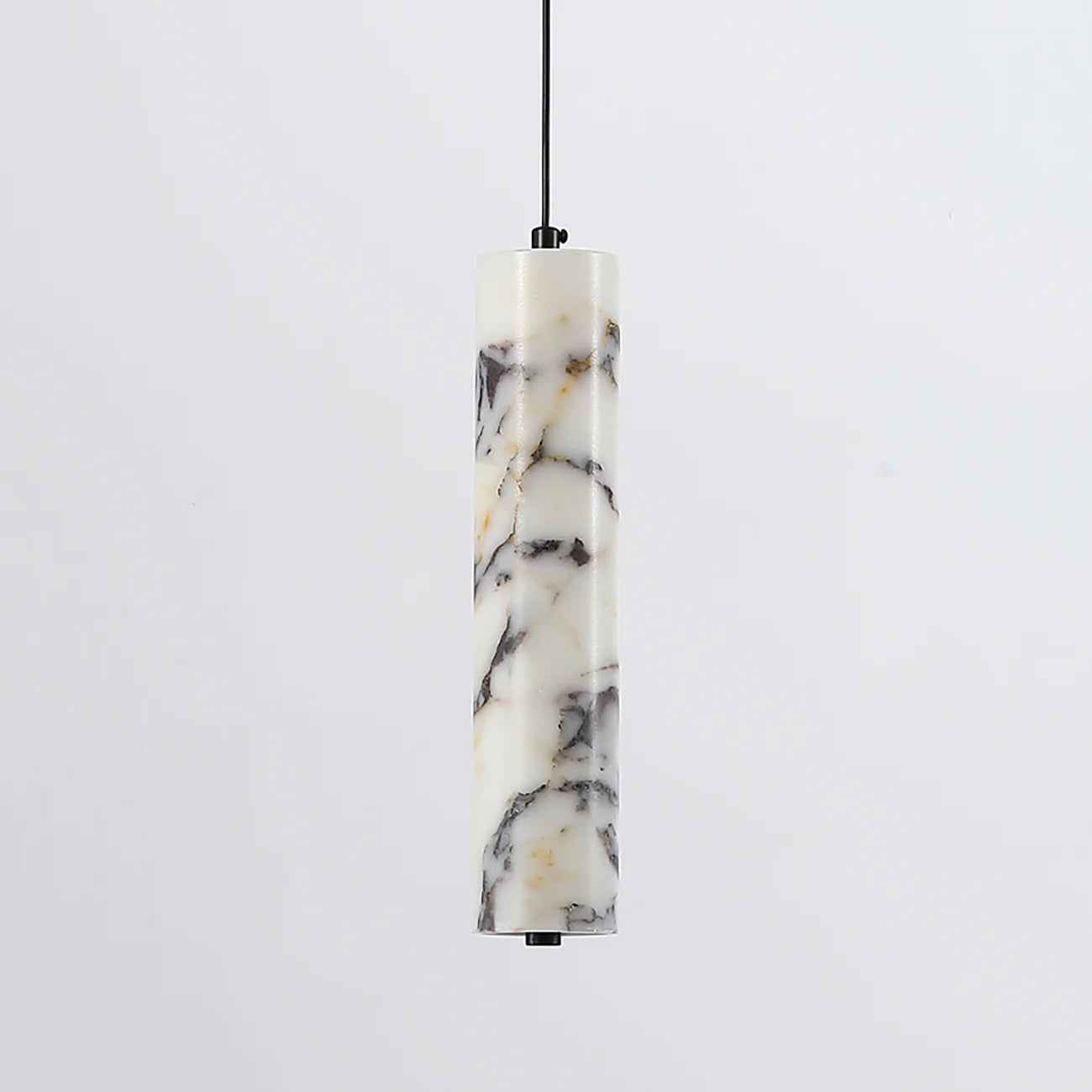 Marble-patterned pendant light on a white background