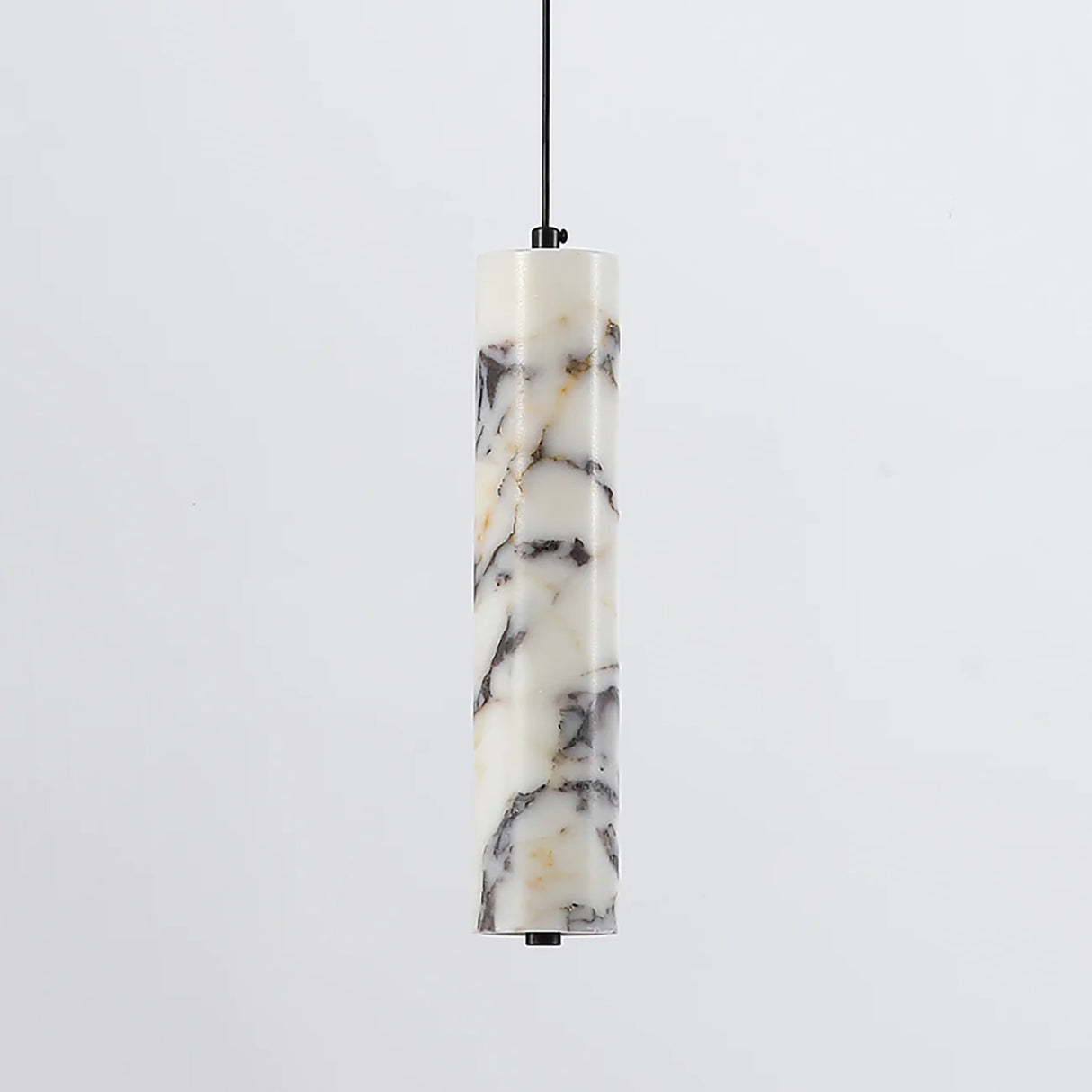 Marble-patterned pendant light on a white background