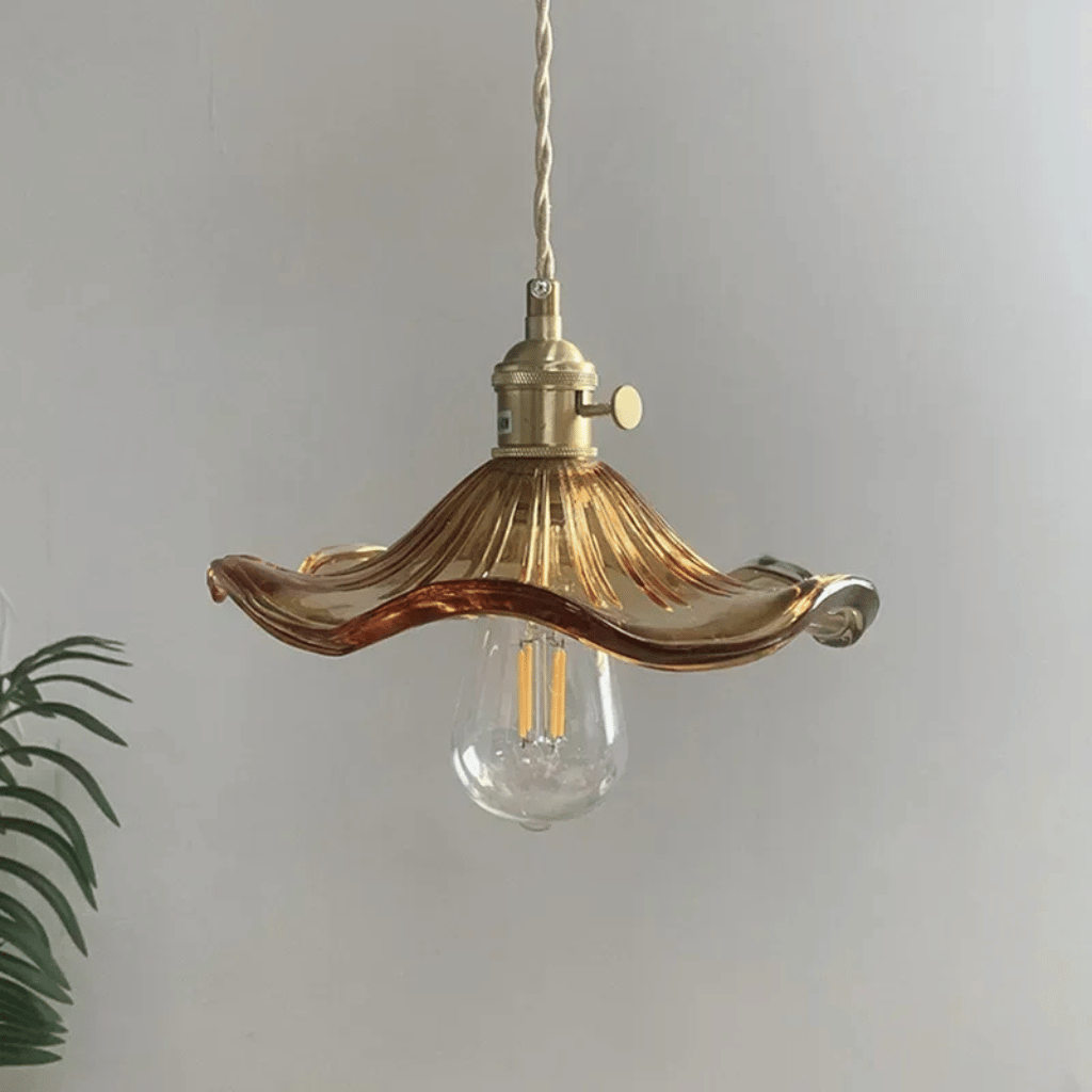 Brighten your space with the Nordic LED Pendant Light – Colorful Glass, featuring a chic copper finish and elegant design.