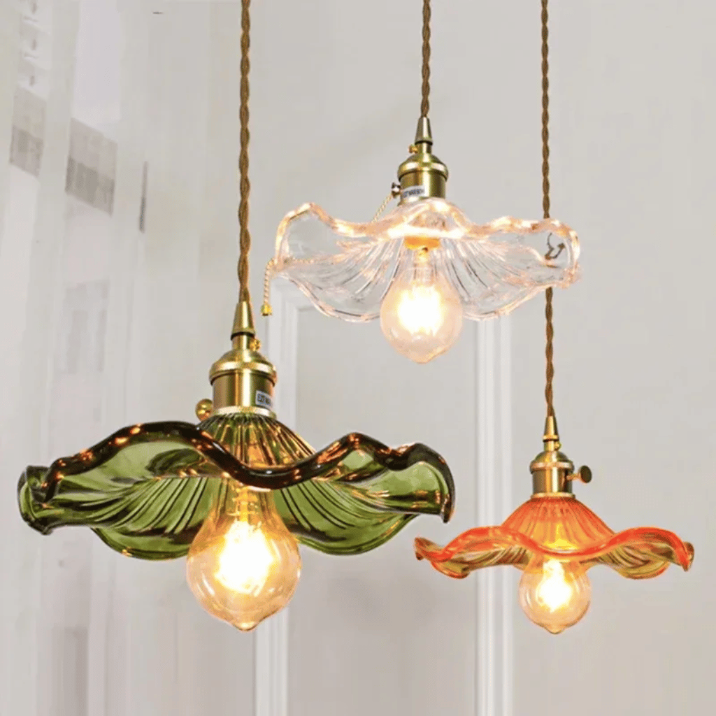 Illuminate your space with the Nordic LED Pendant Light – Colorful Glass & Copper Hanging Lamp for a modern touch.