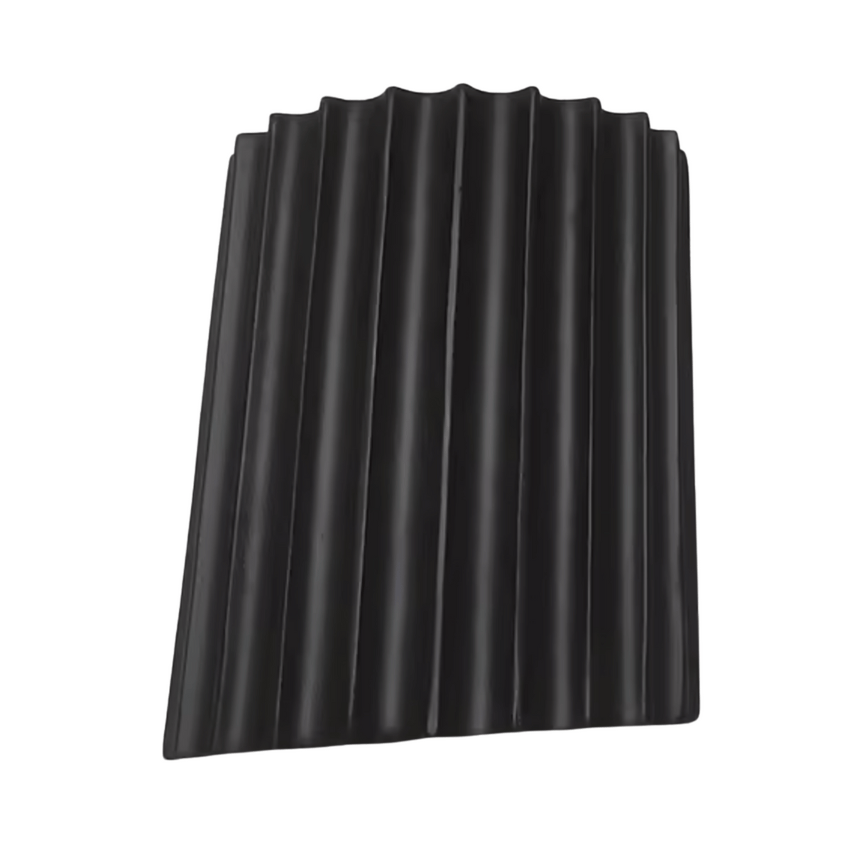 Black corrugated plastic sheet on a white background