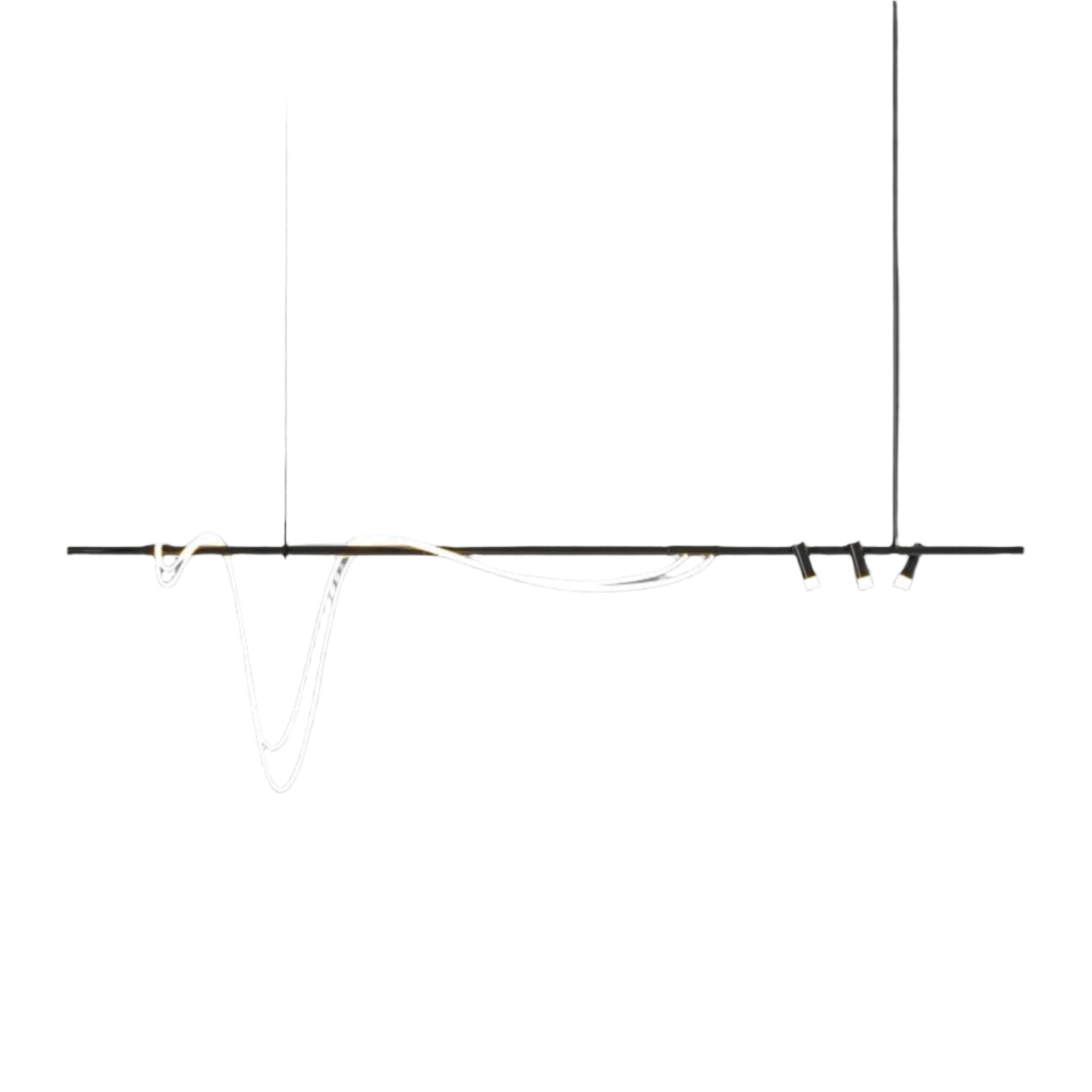 Modern pendant light with white cable and black fixture on a gray background