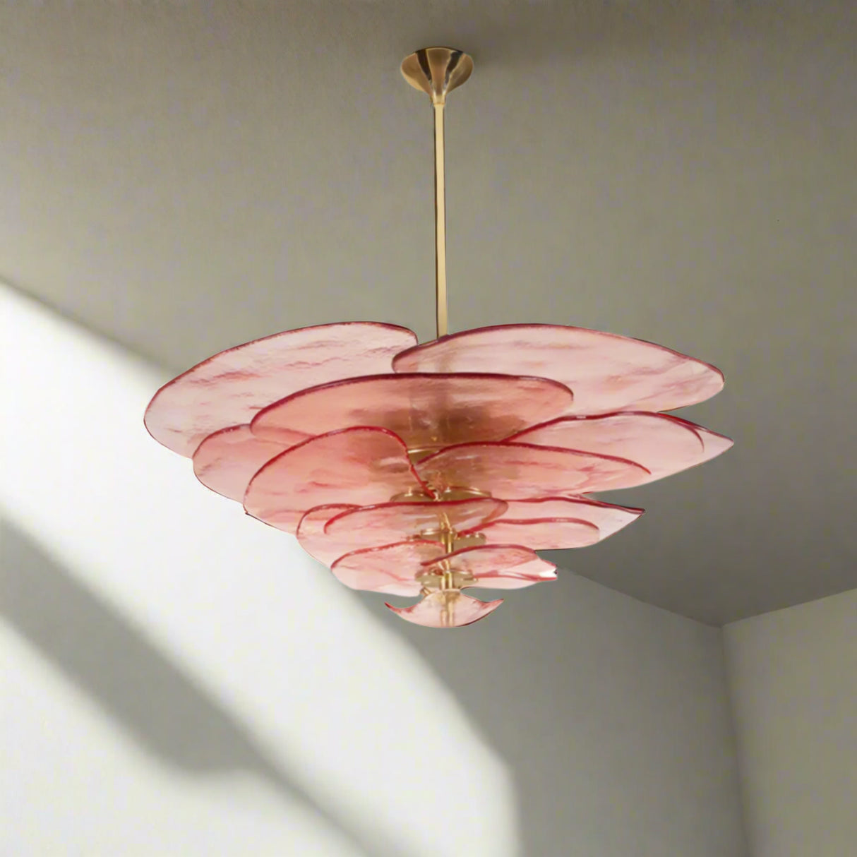 Pink chandelier on a white background