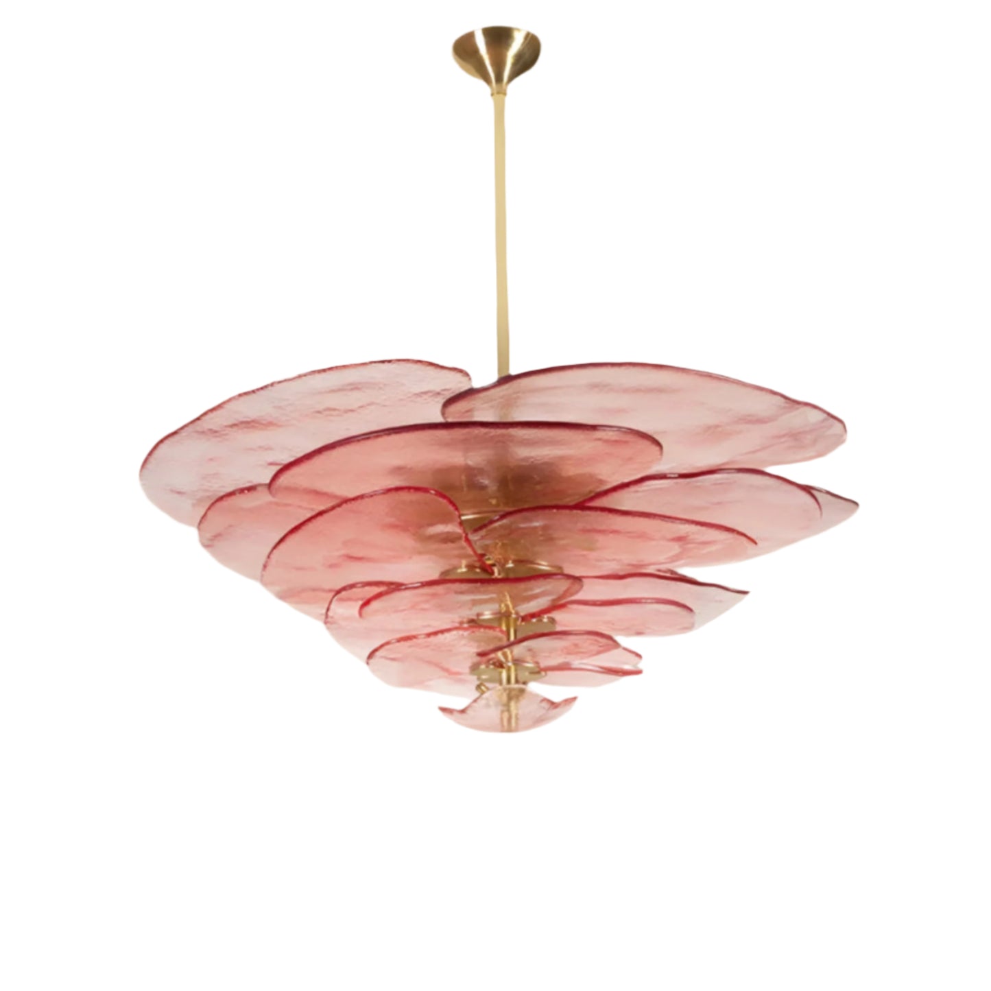 Pink ceiling lamp with adjustable hanging rod on a white background