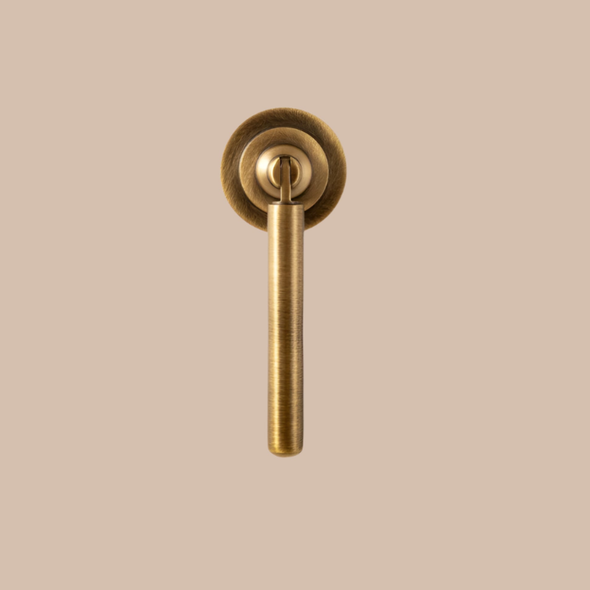 Bronze door handle with measurements on a white background