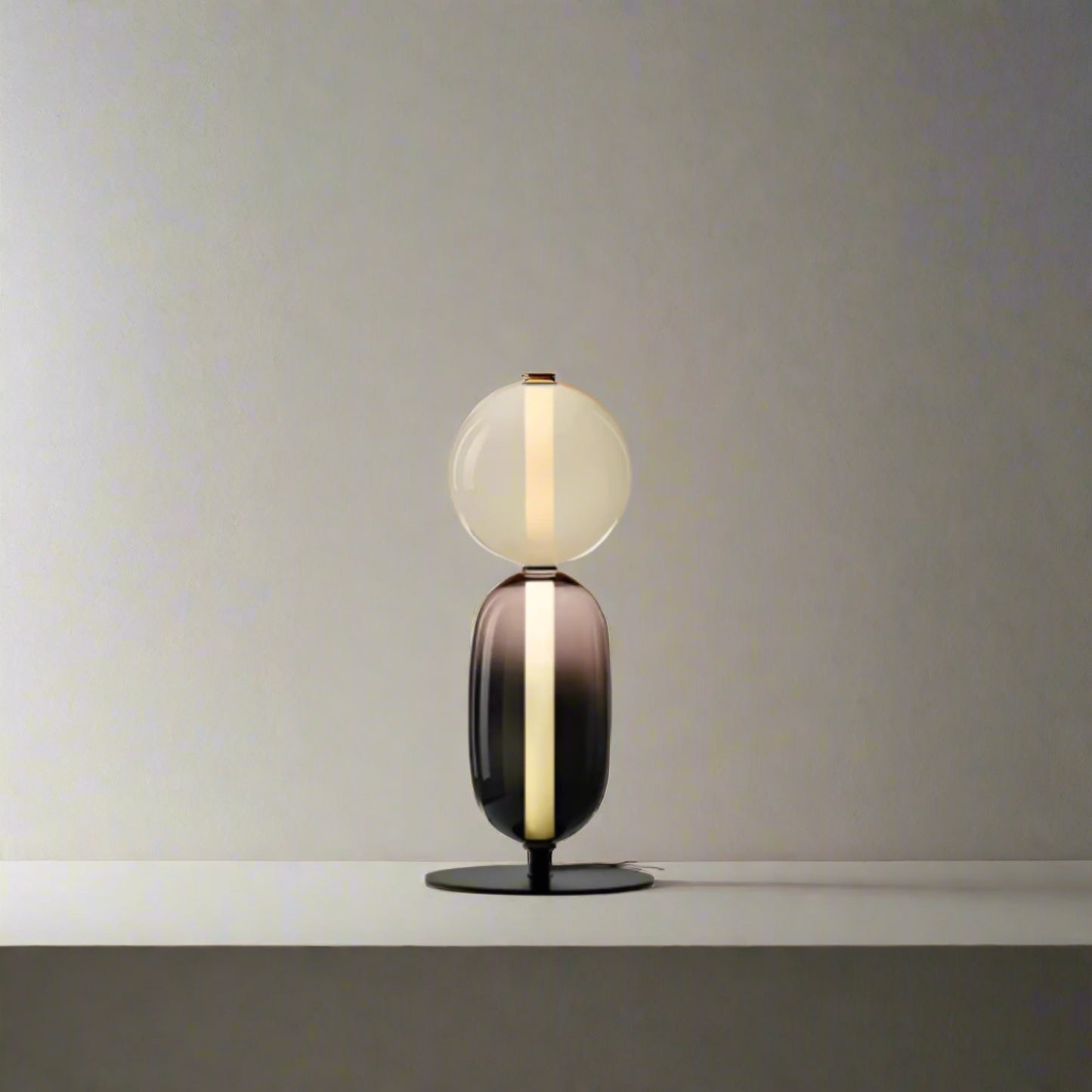 Two-headed table lamp with measurements on a white background