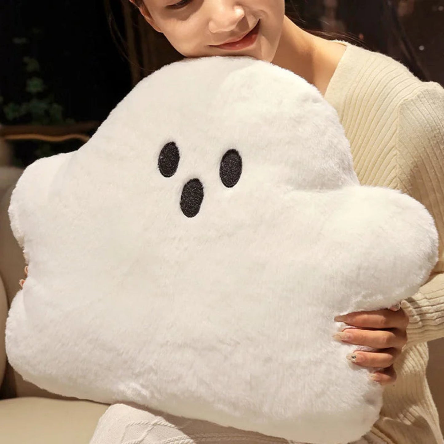 Cartoon Ghost Pillow – Soft Plush Halloween Accent
