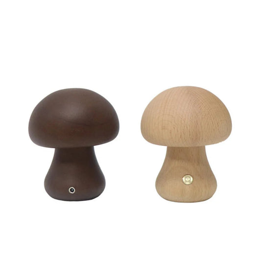 Two mushroom-shaped objects, one brown and one beige, on a white background.