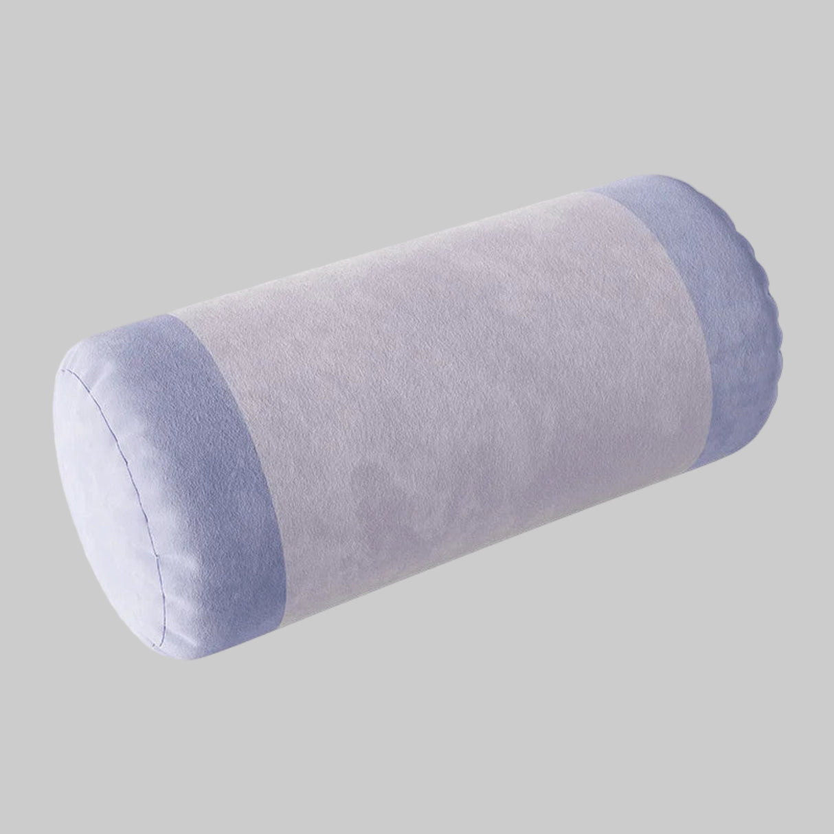 Cylindrical pillow with blue and gray color scheme on a white background