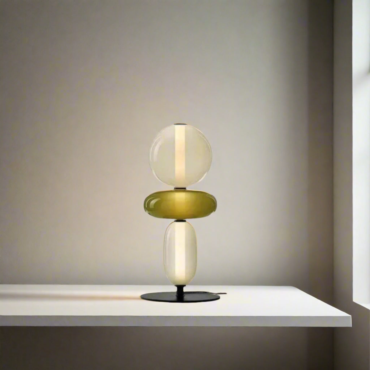 Table lamp with dimensions labeled on a white background