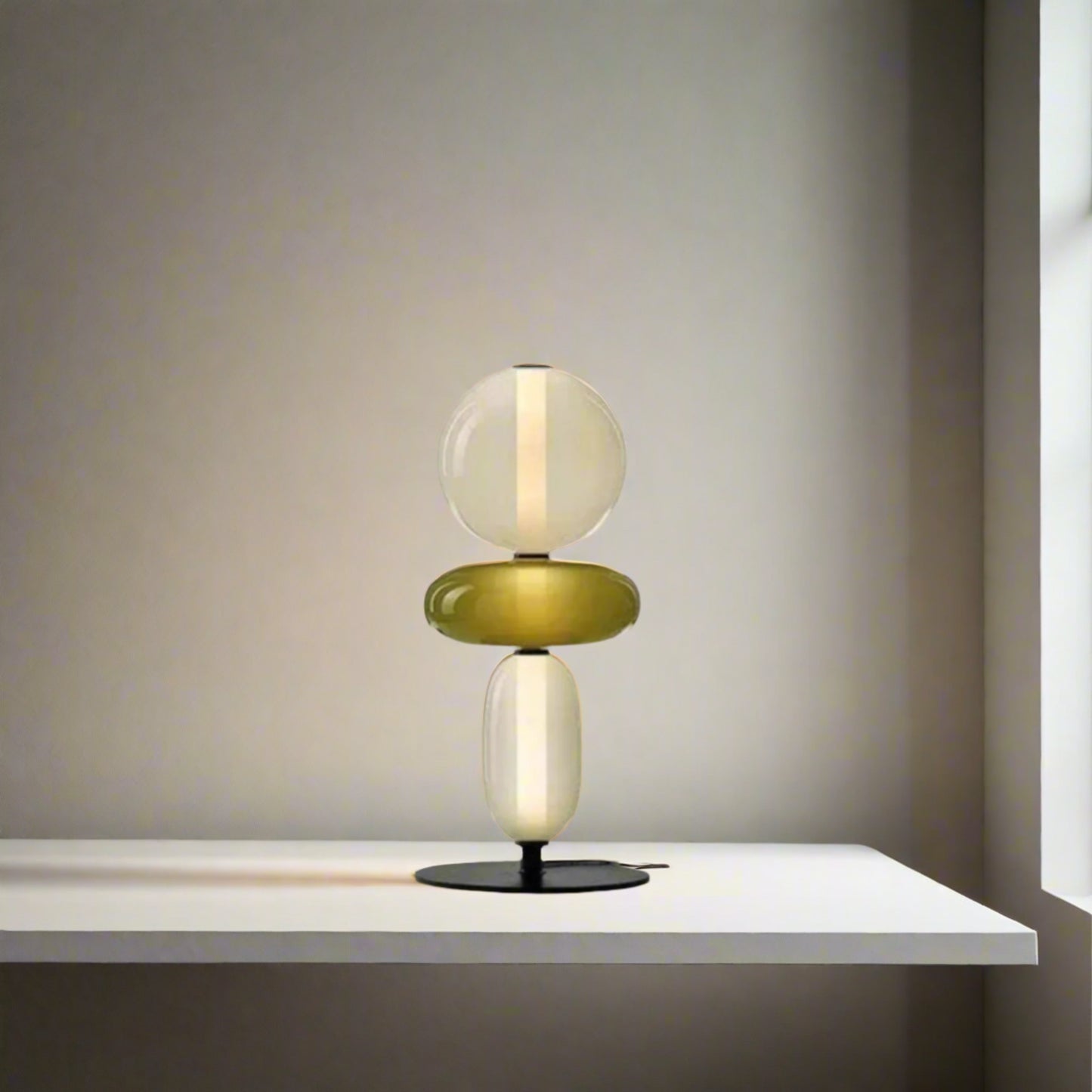 Table lamp with dimensions labeled on a white background