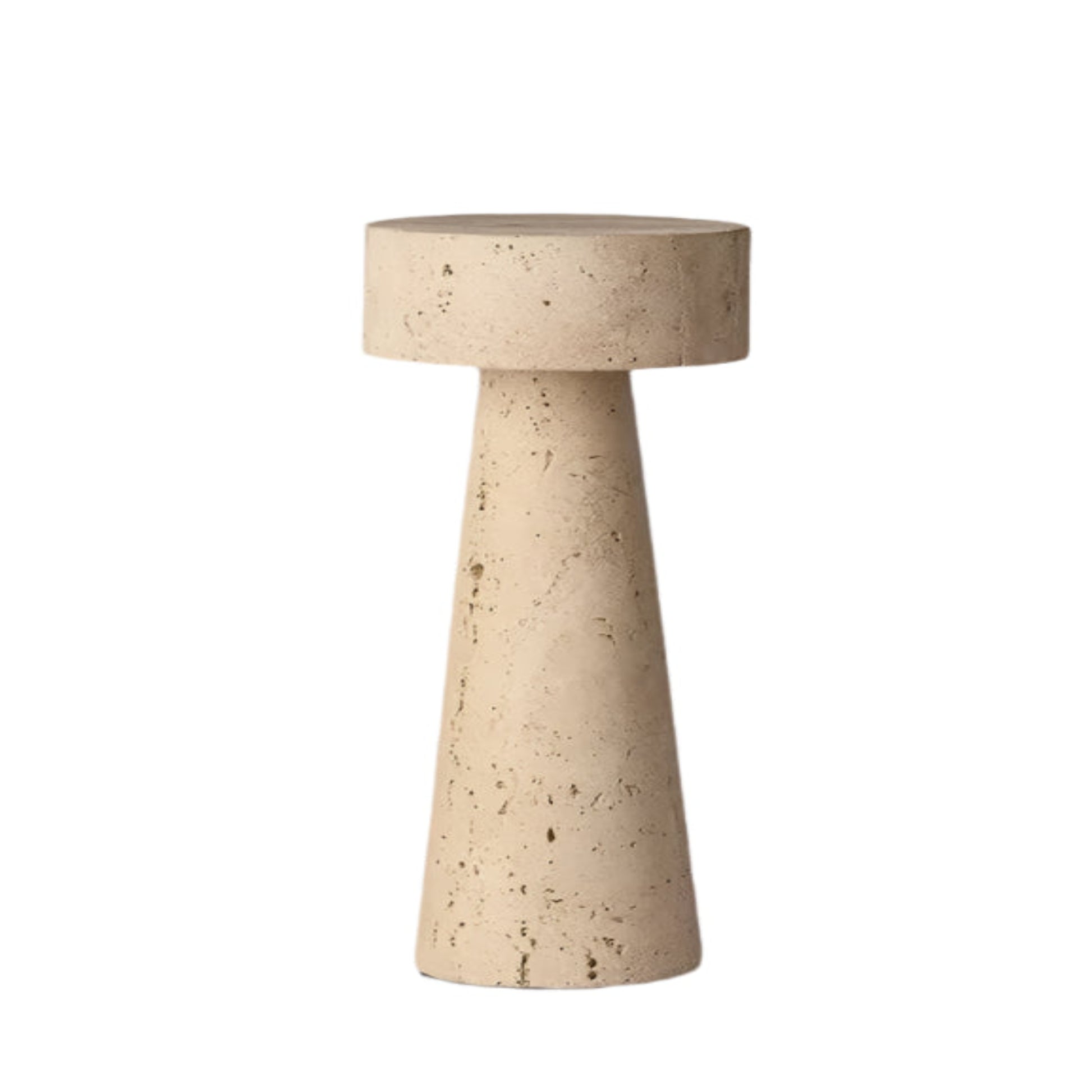 Beige table lamp with dimensions on a gray background