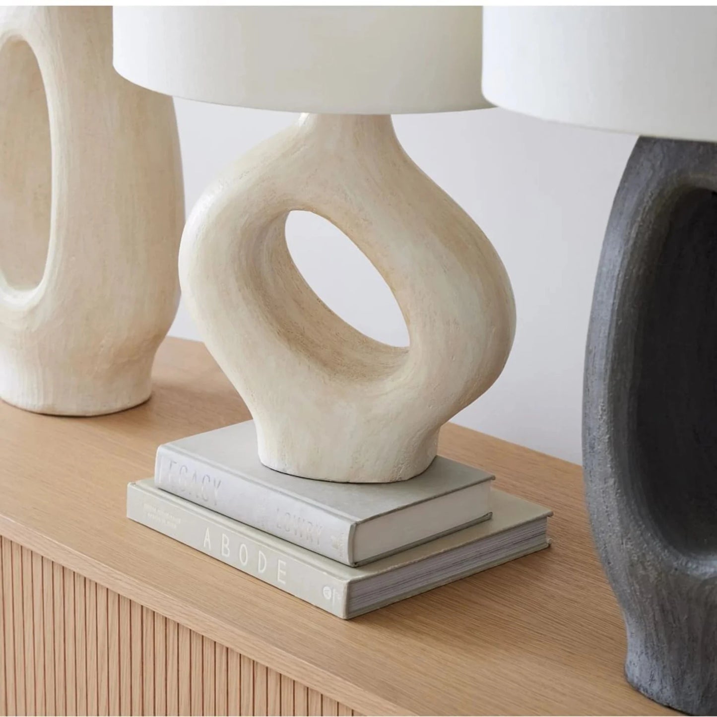 Close look of combination of modern Wabi-sabi table lamp perfect addition to your bedroom or living room.