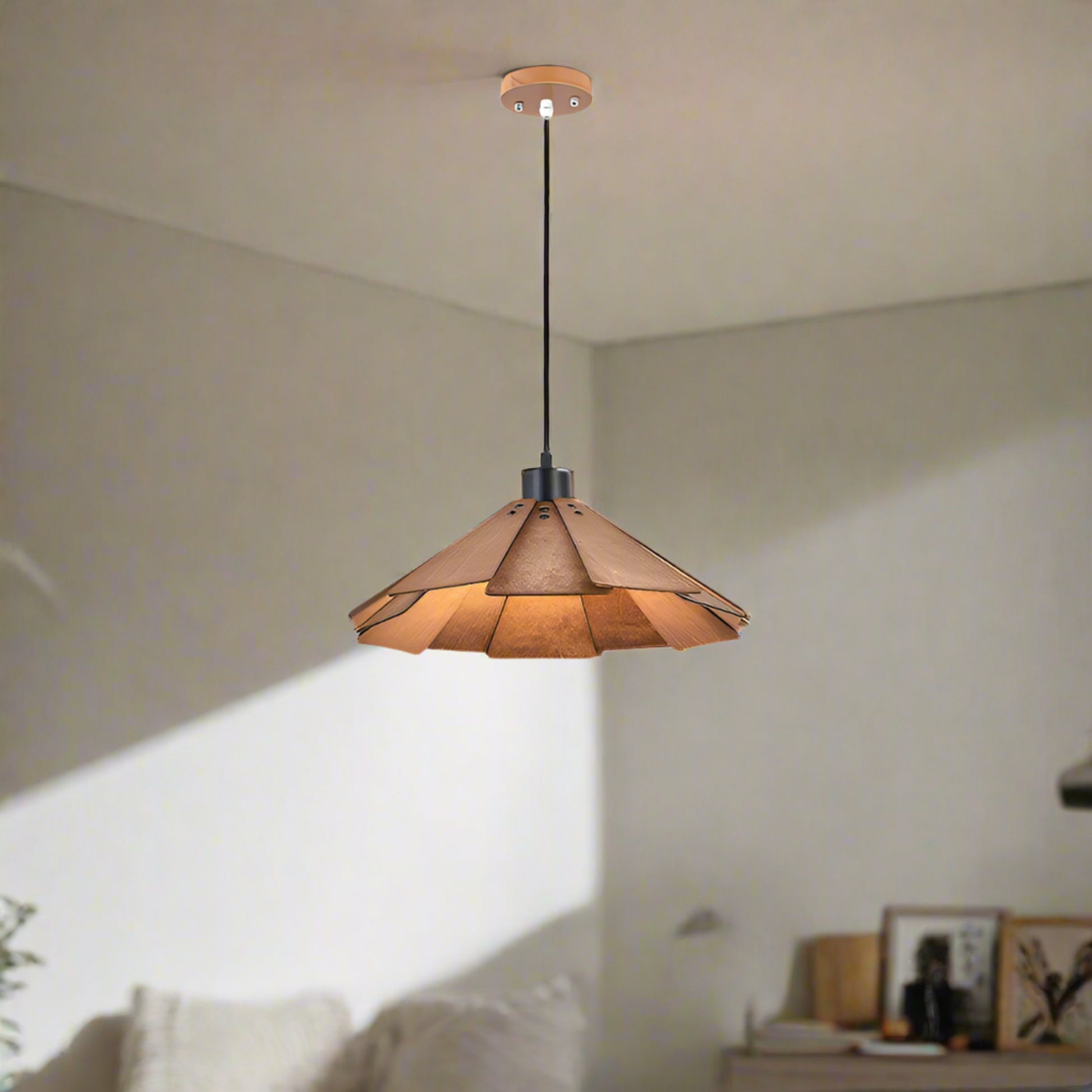Pendant wooden light in living room