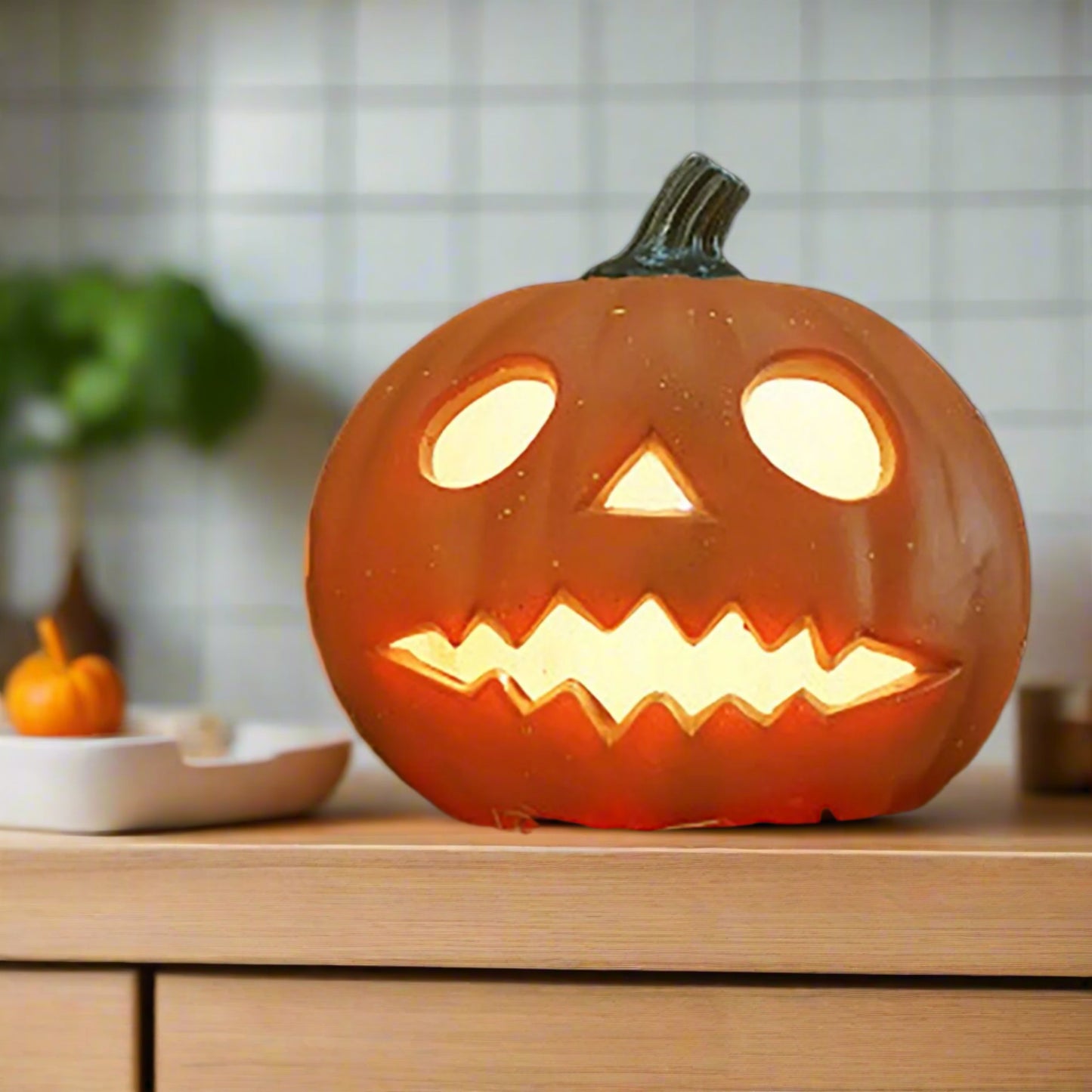 Carved Halloween pumpkin with glowing interior on a dark background