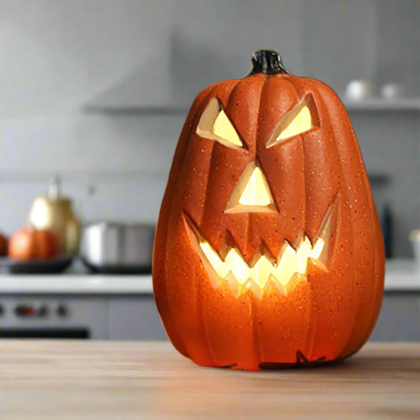 Carved pumpkin with glowing interior on a dark background