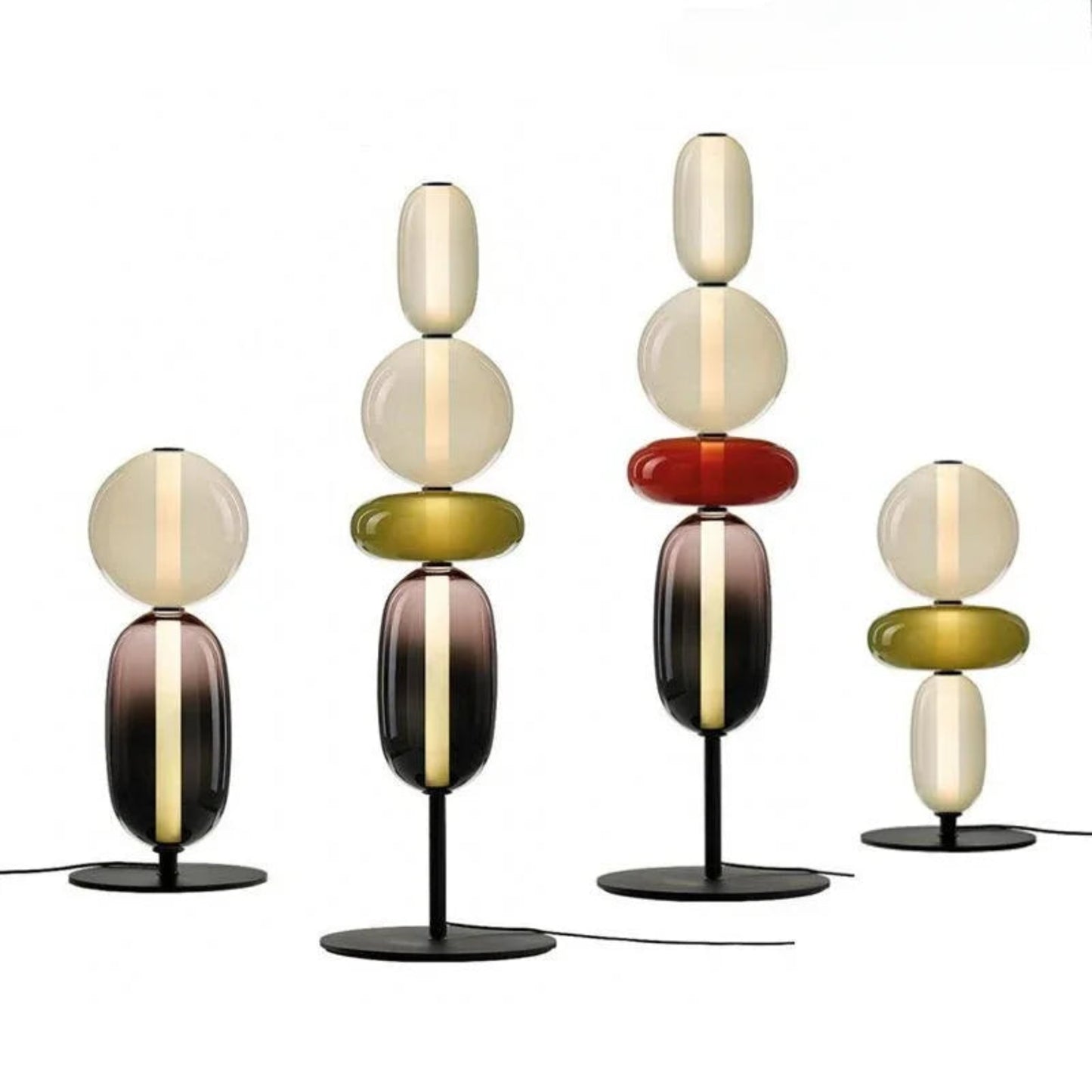 Set of modern table lamps with unique design on a white background