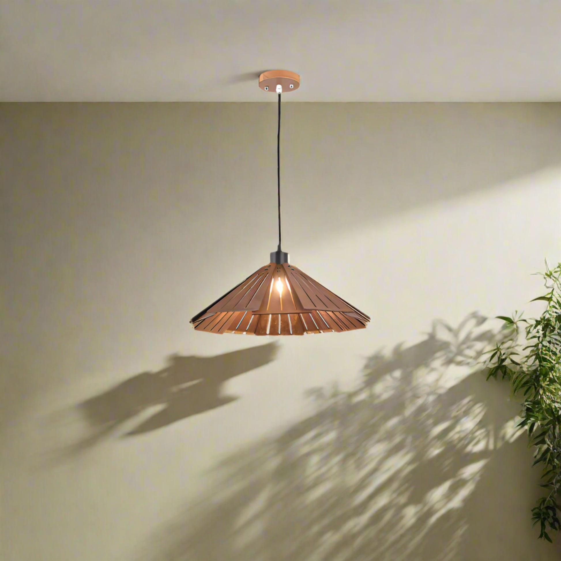 Wooden pendant light in living room