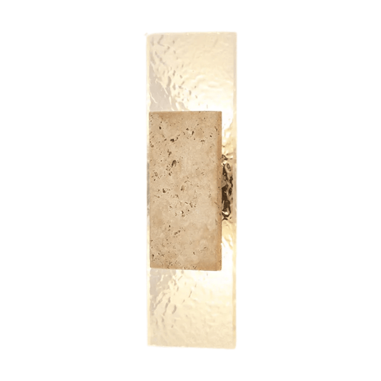 Rectangular wall sconce with textured beige finish on a white background