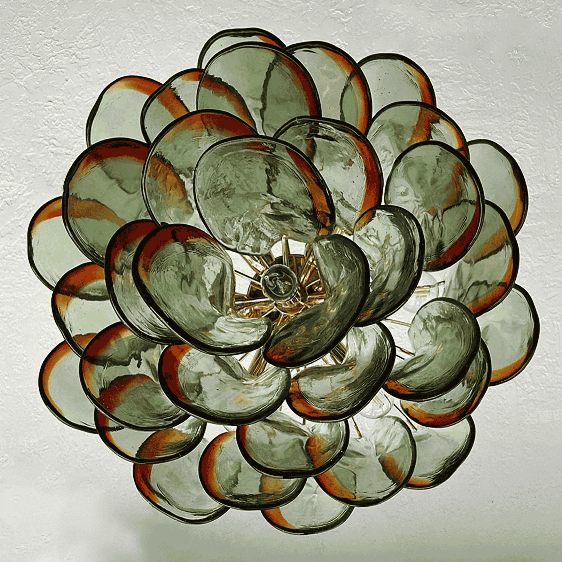 Decorative chandelier with glass shades on a white background