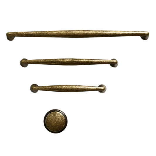 Set of bronze cabinet handles on a white background