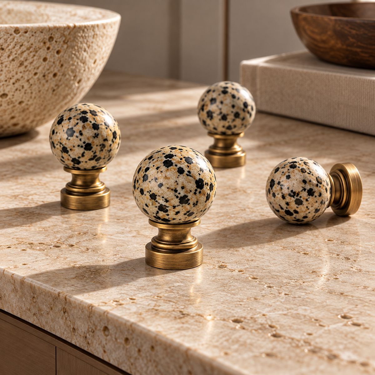 Orba Stone & Brass Cabinet Handles & Knobs