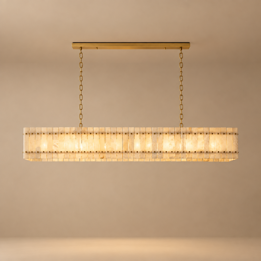American Natural Alabaster and Brass Lighting – Rectangular 150cm – premium beige background
