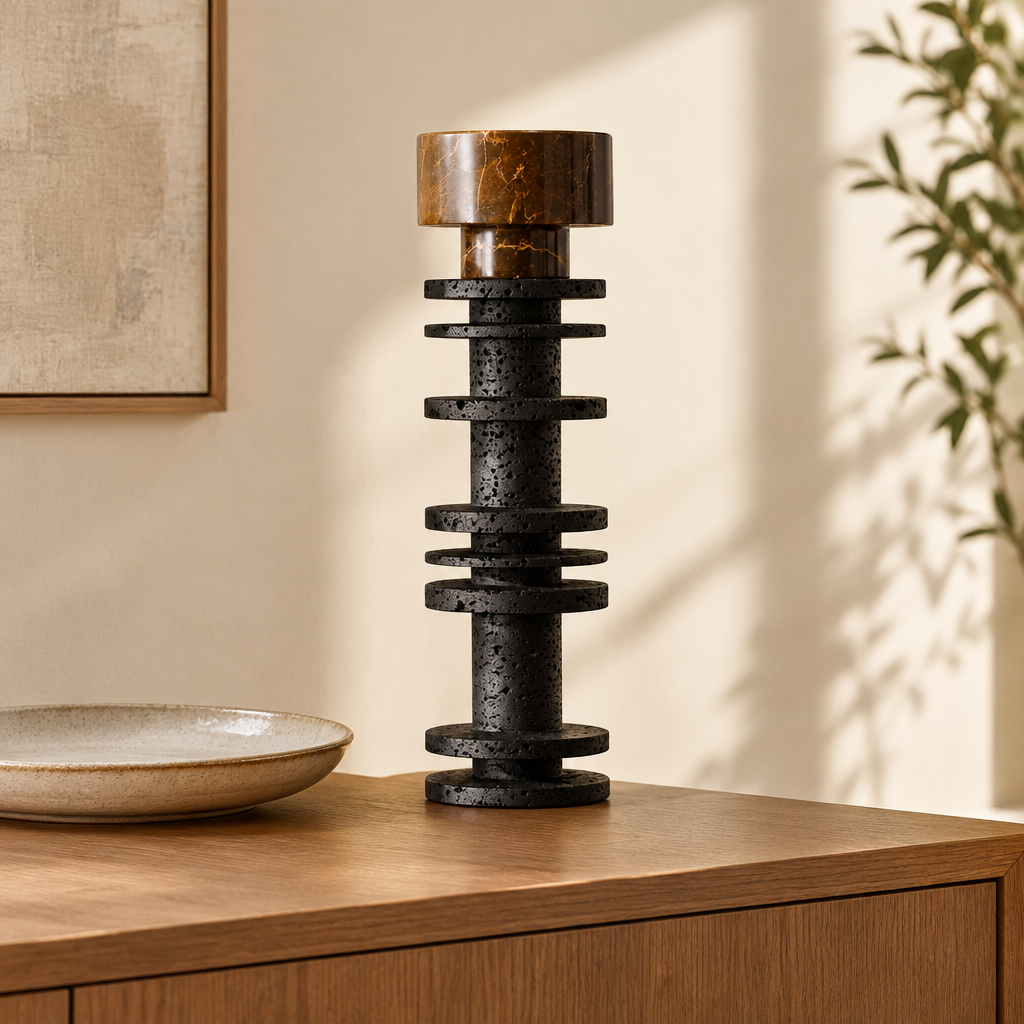 32 cm tall Large Black Marble Pillar Candlestick Luxury Travertine Stone Candle Holder for Wedding Dinning Party Table Centerpieces — lifestyle photograph
