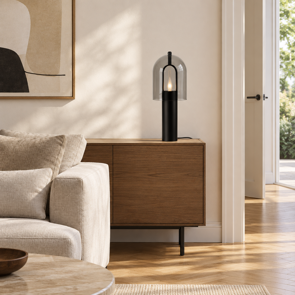 smoke glass table lamp Postmodern Personality Floor Lamps Nordic Minimalist Creative Table Lights Living Room Bedroom Nightstand High End LED Luminaire — lifestyle photograph