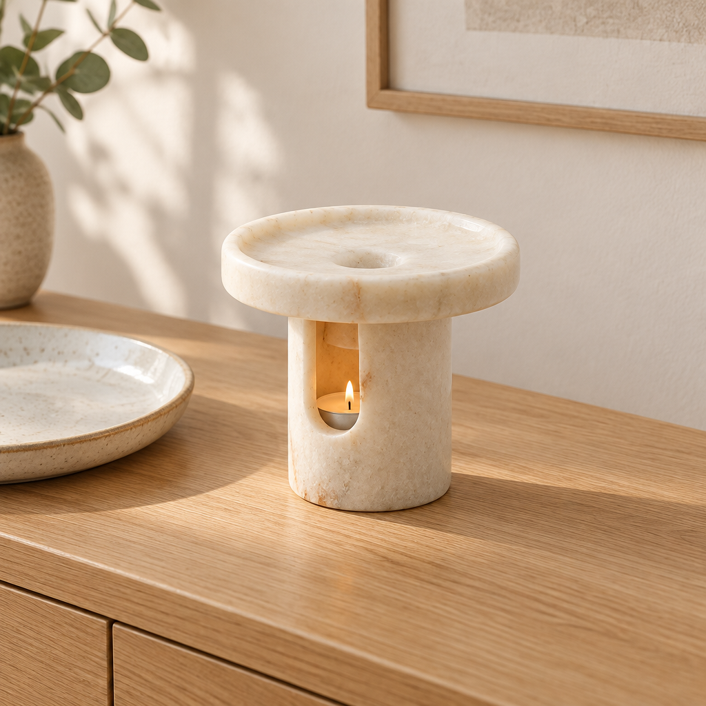 marble natural Natural Stone Tealight Aroma Diffuser Marble Wax Warmer Essential Oil Vaporizer Random Vein Desktop Jewelry Decor High Grade — lifestyle photograph