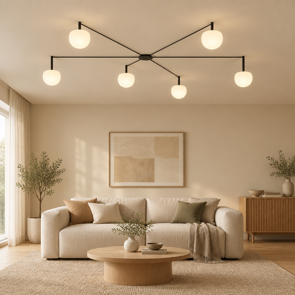 six head Minimalist Linear Ceiling Light Modern Spider Lamp Glass Shade for Bedroom Study Living Room Office Villa Indoor Home Lighting — lifestyle photograph